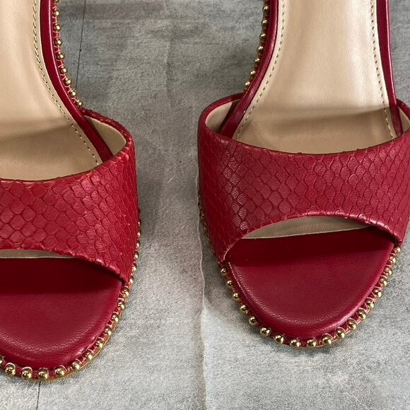 BCBGENERATION Lipstick Breach Leather Jaxina Textured Stiletto Sandals SZ 6 - Picture 9 of 11